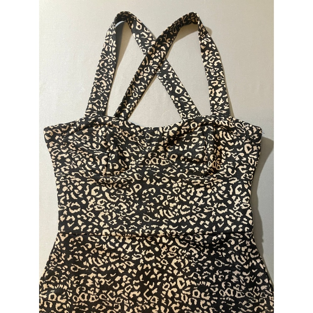 Audrey Parks Black Tan Leopard Print‎ Halter Neck Maxi Dress Size Small